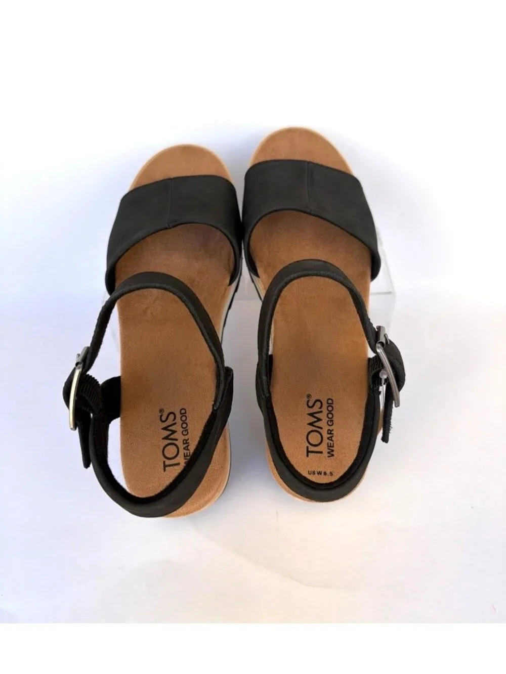 Toms Diana Wedge Sandals Black Heavy Canvas Women Size 8.5